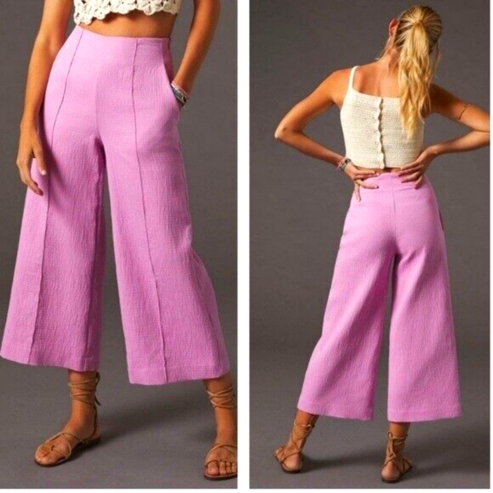 Maeve Anthropologie Pintucked Wide-Leg Crop Style Pants Size 14